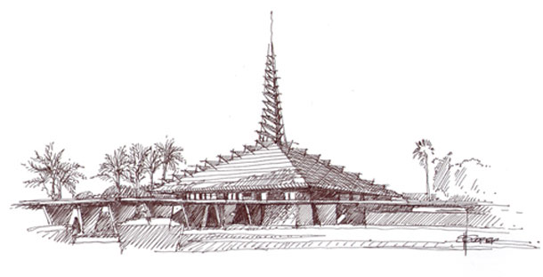 Art of thearchitectural rendering Steve Coffer, sketch of First Christian Church by Frank Lloyd Wright