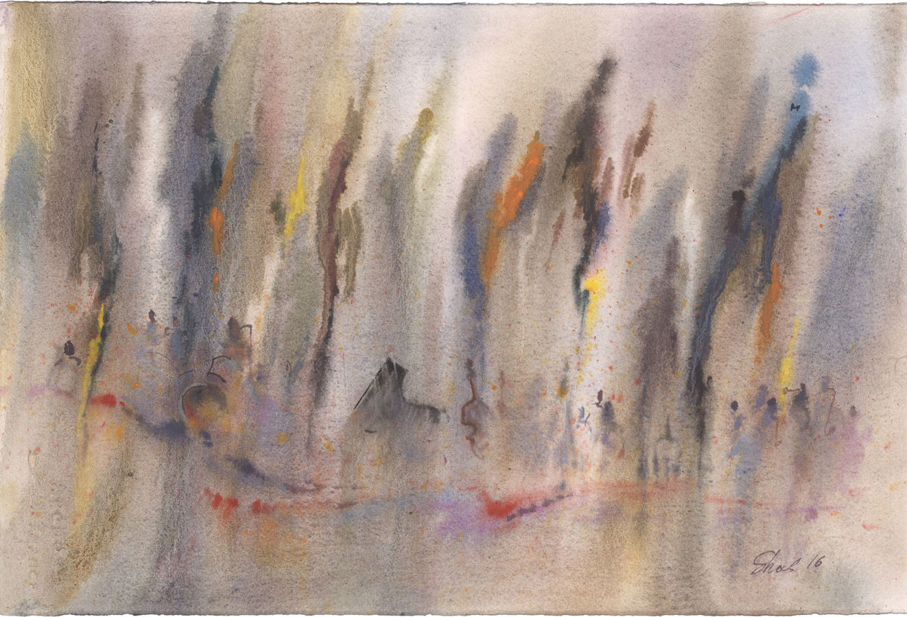 Watercolor wet-on-wet Shalumov Jazz the sounds abstract contemporary art free style