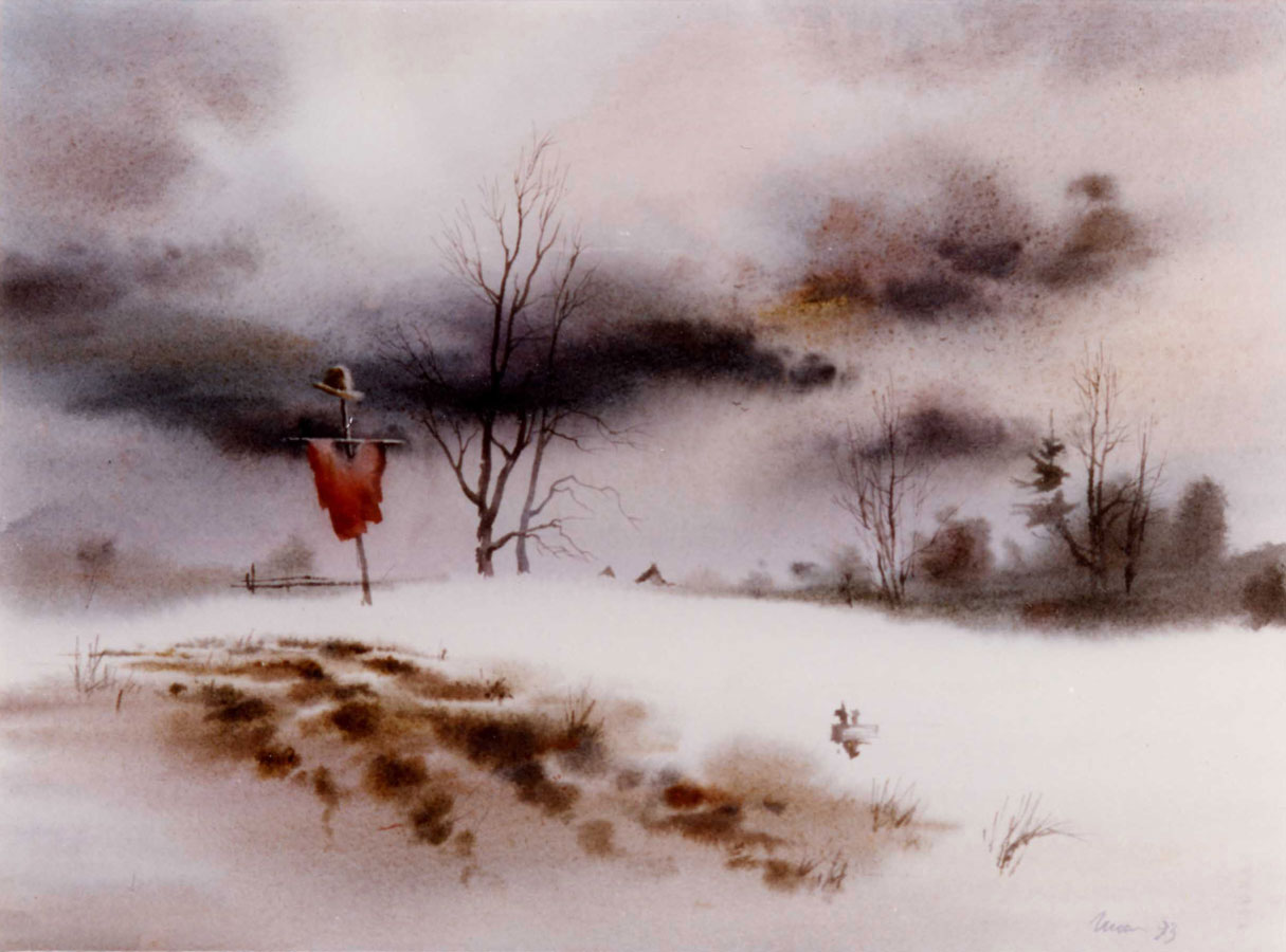 watercolor paintings wet-on-wet winter landscape fine art aquarelle artist Shalum Shalumov 