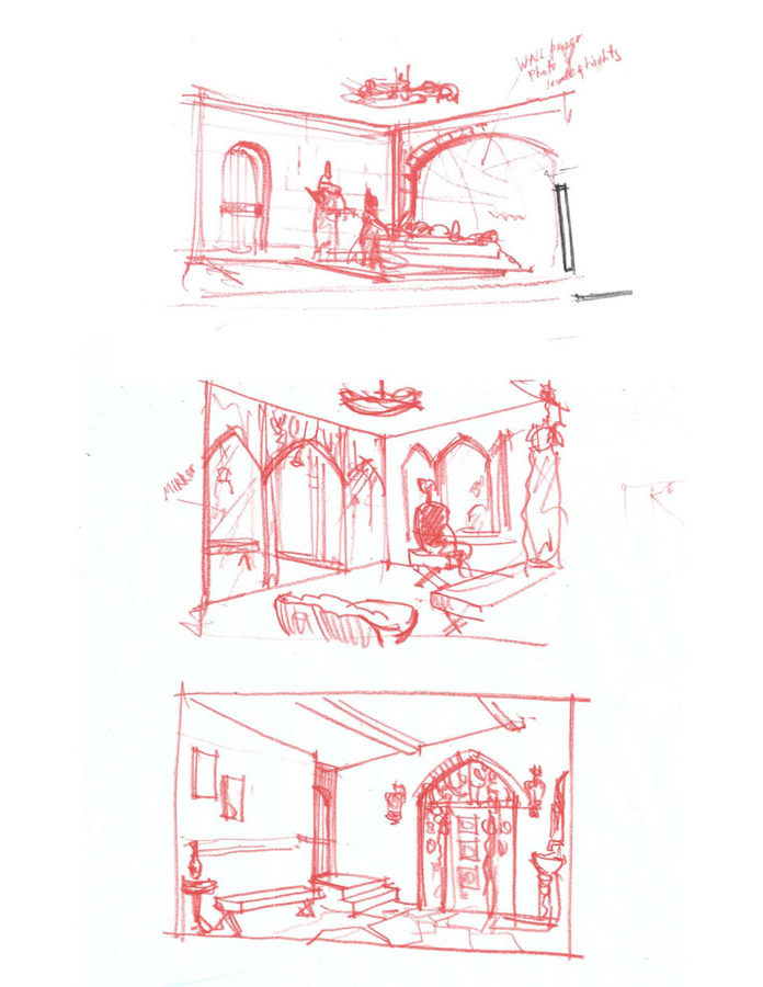 concept interior design proposal architectural idea freehand pencil sketches by Shalumov