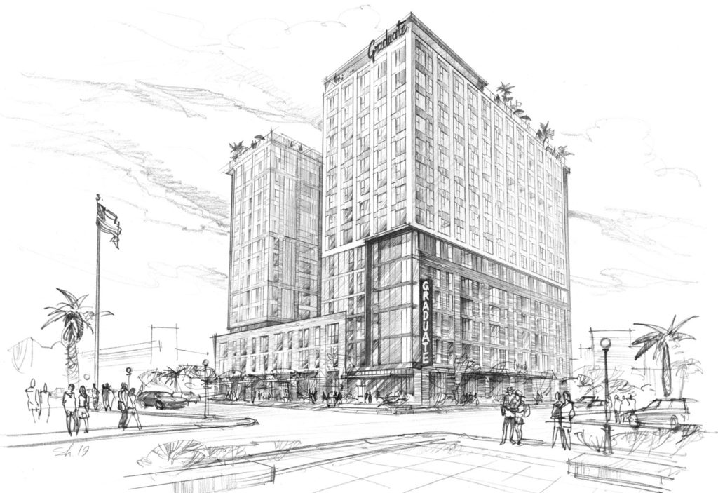 Architectural visualization freehand rendering pencil hotel sketch hand drawing architecture illustration